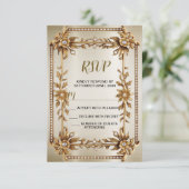 Trouwgoud  Rechthoek Dimond Flowers Shiny RSVP Kaartje (Staand voorkant)