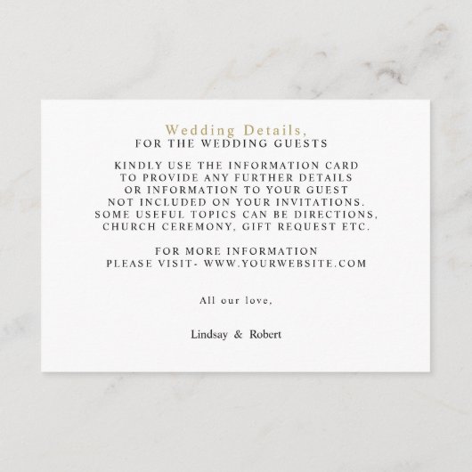 Trouwgoud Welkom Custom Photo Modern Relaxed Informatiekaartje (Achterkant)