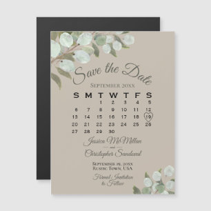 Trouwgroen Bewaar de datumkalender dan Taupe Magnetische Uitnodiging