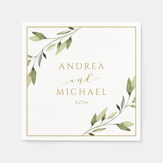 Trouwgroen blad Gouden Bladeren Klimop Servet (Voorkant)