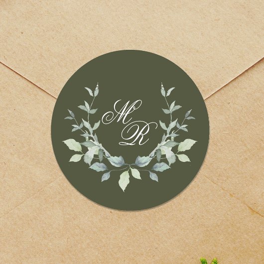 Trouwgroen Monogram Classic Custom Ronde Sticker