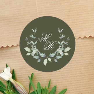 Trouwgroen Monogram Classic Custom Ronde Sticker