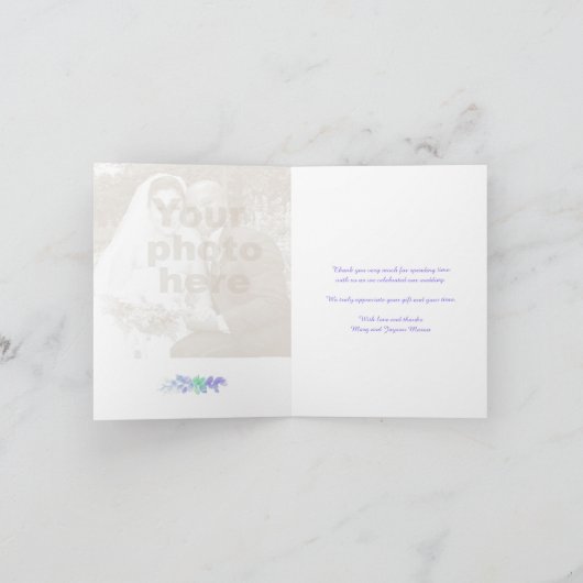 Trouwgroen paarse bloemen dank u fotokaart bedankkaart (Binnen)