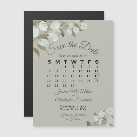 Trouwgroen Save the Date Calendar Olijfsalie Magnetische Uitnodiging (Voorkant / Achterkant)