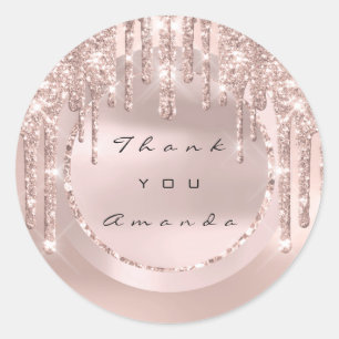 Trouwgunst Bedankt Naam Drip Rose Glitter Ronde Sticker