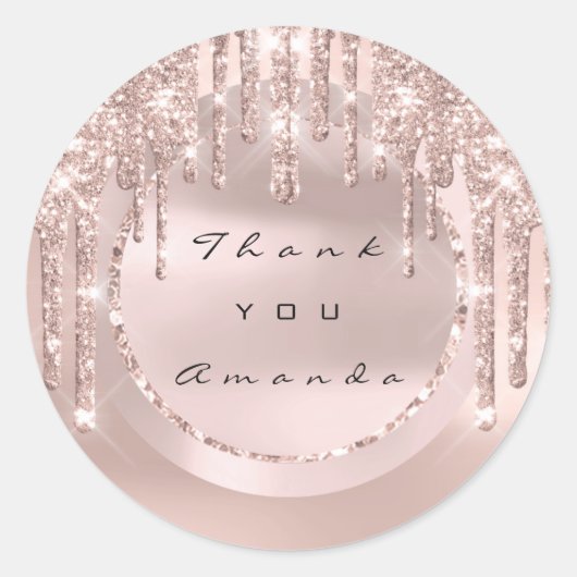 Trouwgunst Bedankt Naam Drip Rose Glitter Ronde Sticker (Voorkant)