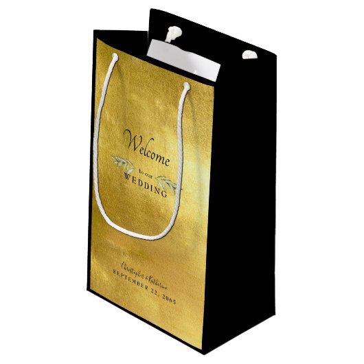 Trouwgunst Glam Metallic Goud & Zwart Custom SM Klein Cadeauzakje (Achterkant Gekanteld)