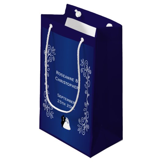 Trouwgunst Kleine Gift Bag Blauwe Bruid Groom Klein Cadeauzakje (Voorkant Gekanteld)