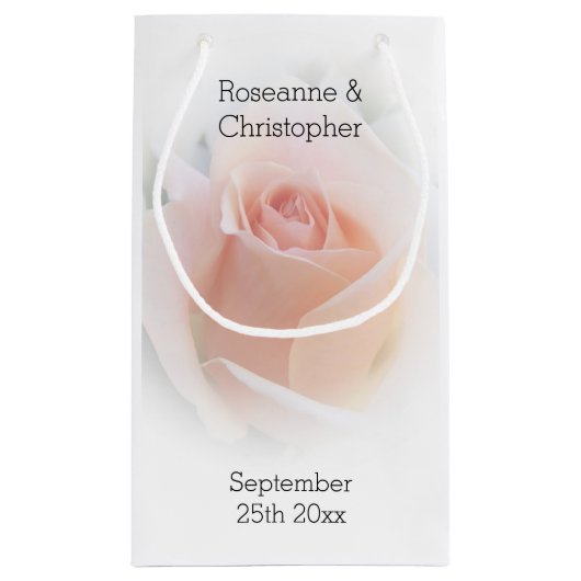 Trouwgunst Kleine Gift Bag Peach Roze Rosebud Klein Cadeauzakje (Achterkant)