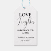 Trouwgunst Liefde Lachen En Een Snack Voor Na Cadeaulabel (Voorkant)