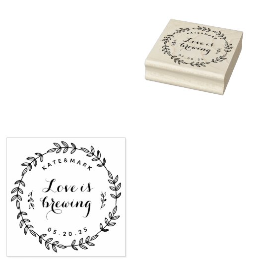 Trouwgunst met lauwerkrans 'Liefde is aan de gang' Rubberstempel (Gestempeld)