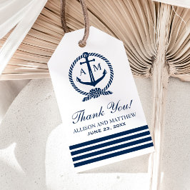 Trouwgunst met maritiem anker en monogram cadeaulabel