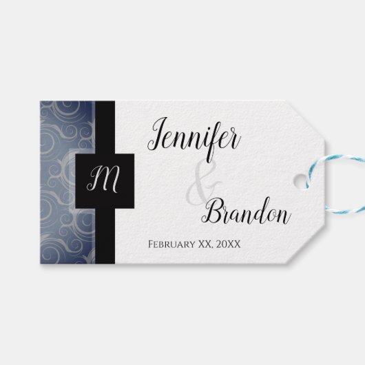 Trouwgunst met monogramkrullen cadeaulabel (Voorkant (Horizontaal))