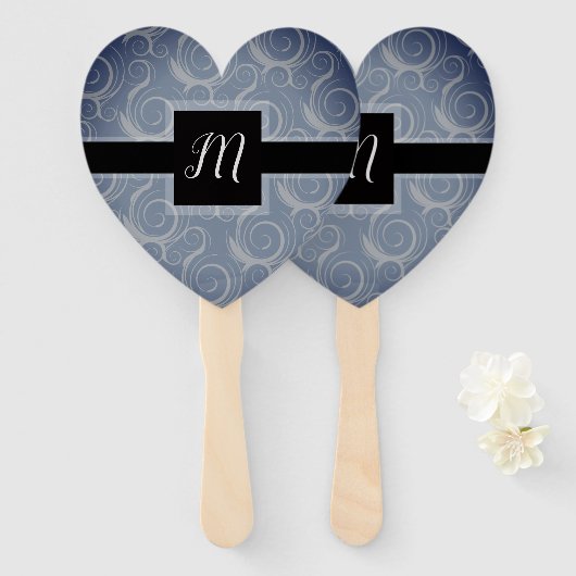 Trouwgunst met monogramkrullen handwaaier (Voorkant en achterkant)