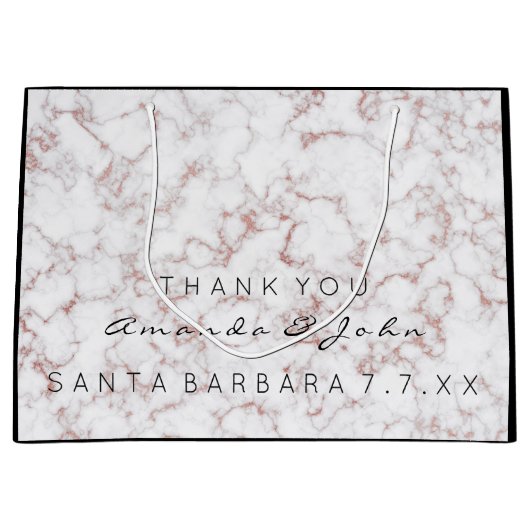Trouwgunst Naam Bedankt Marmer Wit Roze Groot Cadeauzakje (Voorkant)