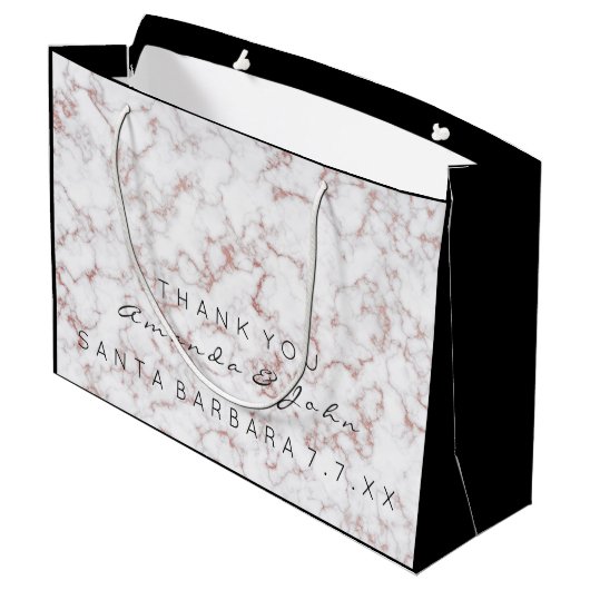 Trouwgunst Naam Bedankt Marmer Wit Roze Groot Cadeauzakje (Achterkant Gekanteld)