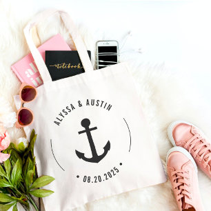Trouwgunst Nautisch Anker DRUKBARE KLEUR Boodschap Tote Bag
