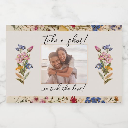 Trouwgunst Neem een korte bloem Likeurfles Etiket (Enkel label)