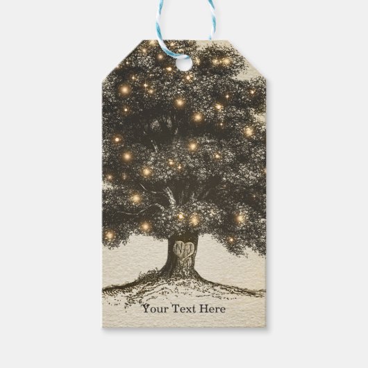 Trouwgunst Oud Landelijk Boom & Lichten Cadeaulabel (Voorkant)