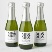 Trouwgunst Sjabloon Mr & Mrs Naam Cute Mini Sparkling Wijnetiket (Flessen)