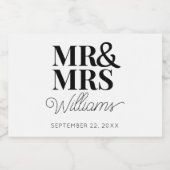 Trouwgunst Sjabloon Mr & Mrs Naam Cute Mini Sparkling Wijnetiket (Enkel label)