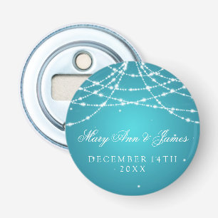 Trouwgunst Sparkling String Turquoise Button Flesopener