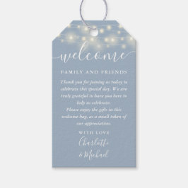 Trouwgunst Stofblauwe Lichtjes Welkomstmand Zak Cadeaulabel