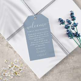 Trouwgunst Stofblauwe Welkomstmand Zak Cadeaulabel