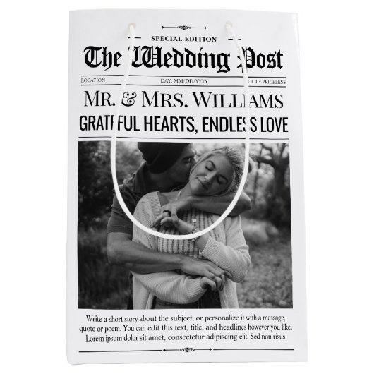 Trouwgunst Tassen Trouwkrant Gift Bag Medium Cadeauzakje (Voorkant)