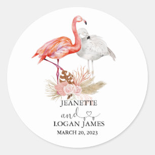 Trouwgunst Tropische Flamingo Boho Ronde Sticker
