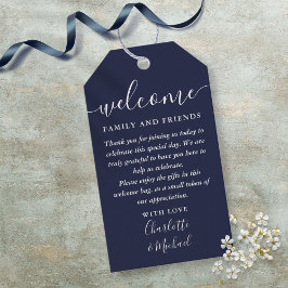 Trouwgunst Welkomstmand Zak Navy Blauw Cadeaulabel