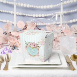 Trouwgunstdoos met vintage aqua pioen bedankdoosjes