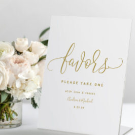 Trouwgunsten bord Fun Swirly Calligraphy Goud Reclamebord Met Voetstuk