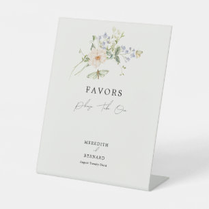 Trouwgunsten met vintage rustieke wilde bloemen reclamebord met voetstuk