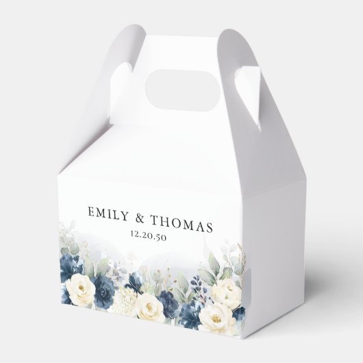 Trouwgunstendoos Navy Blue en Witte Rozen Bedankdoosjes (Voorkant Zijde)