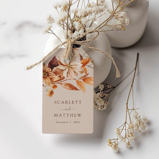 Trouwgunstlabels met herfstkleuren cadeaulabel
