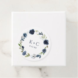 Trouwgunstlabels met marineblauw bloemenmotief bedankjes labels