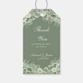 Trouwgunstlabels met saliegroene bloemen in waterv cadeaulabel