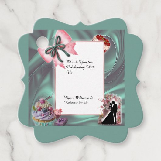 Trouwgunsttag in Teal & Blush Bedankjes Labels (Voorkant)
