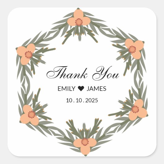 Trouwgunstzak - aangepaste naam en datum voor kaar vierkante sticker (Voorkant)