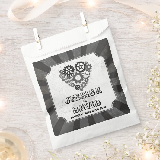 Trouwgunstzakjes Steampunk Trouw Harten Tandwielen Bedankzakje (Geknipt)