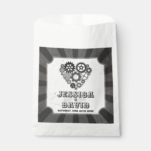 Trouwgunstzakjes Steampunk Trouw Harten Tandwielen Bedankzakje (Voorkant)