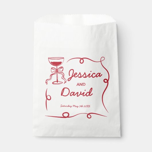 Trouwgunstzakken grillige hand getekend rood bedankzakje (Voorkant)