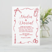 Trouwhand getekend grillige rode QR-code Kaart (Staand voorkant)