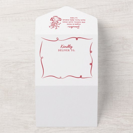 Trouwhand getekend grillige rode uitnodiging & RSV (Buitenkant)