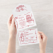 Trouwhand getekend grillige rode uitnodiging & RSV (Afscheurbaar)