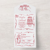 Trouwhand getekend grillige rode uitnodiging & RSV (Binnen)