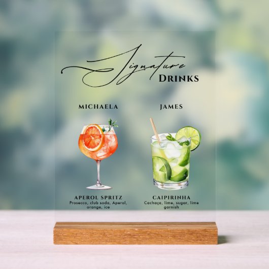 Trouwhandtekening Drinken 50+ Waterverf Cocktails Acryl Bord (Neutraal)