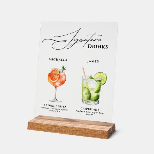 Trouwhandtekening Drinken 50+ Waterverf Cocktails Acryl Bord (Hoek)