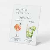 Trouwhandtekening Drinken 50+ Waterverf Cocktails Reclamebord Met Voetstuk (Voorkant)